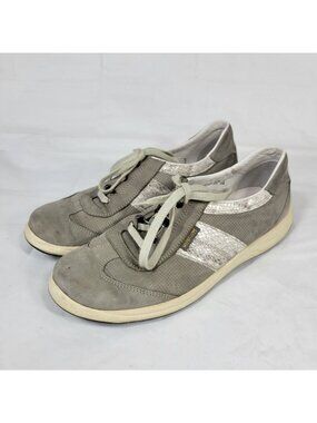 Mephisto Bucksoft Sneakers Women Size 8.5 Gray Lace Up Suede Snakeskin Trim